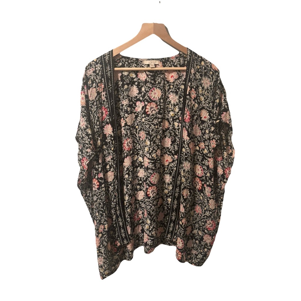 LOFT Black and Pink Floral Kimono